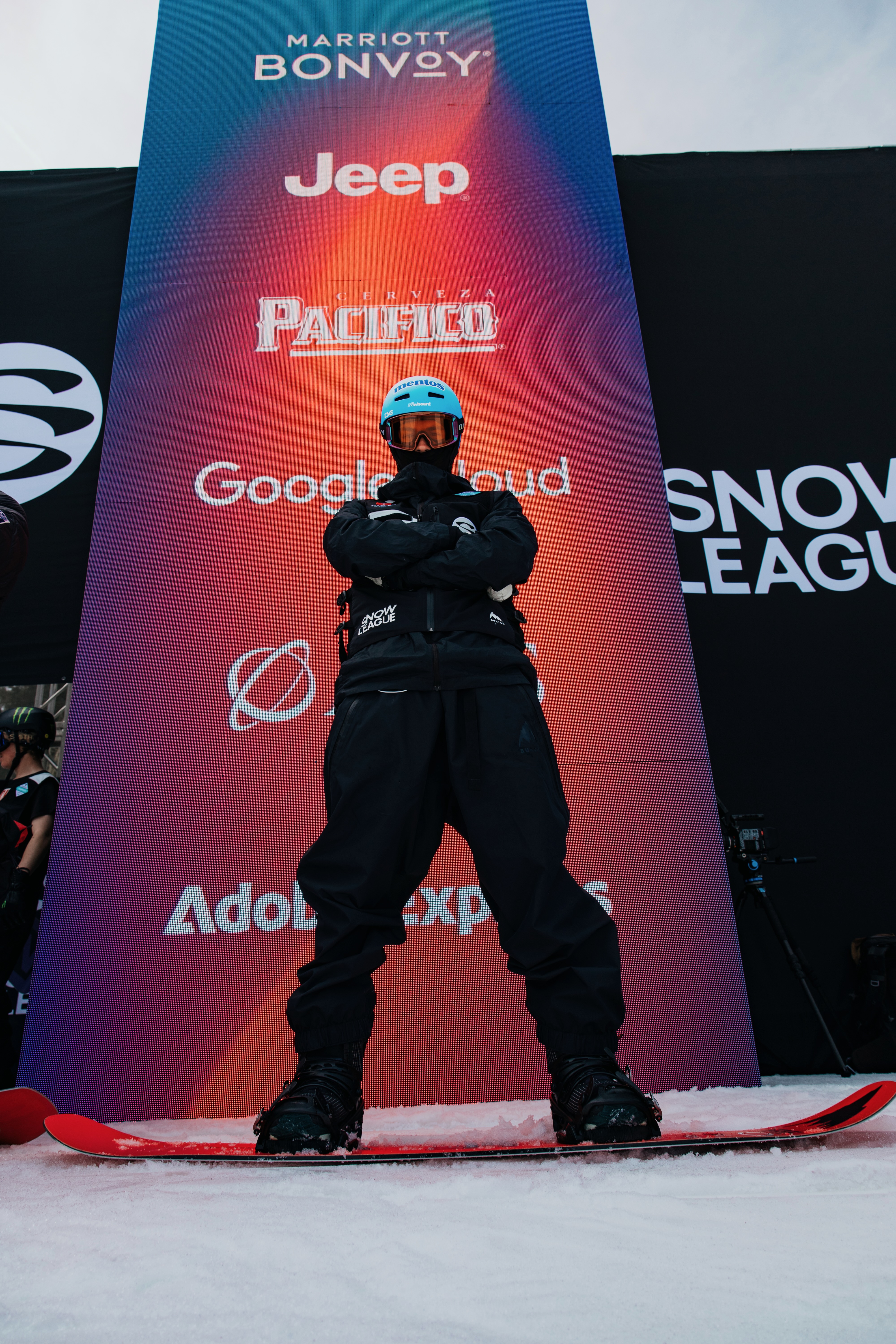 Portrait of Swiss snowboard athlete Jonas Hasler in winter gear